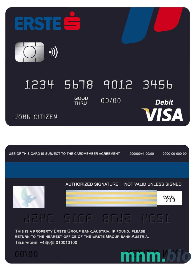 Austria Erste Group bank przykład karty visa w formacie PSD